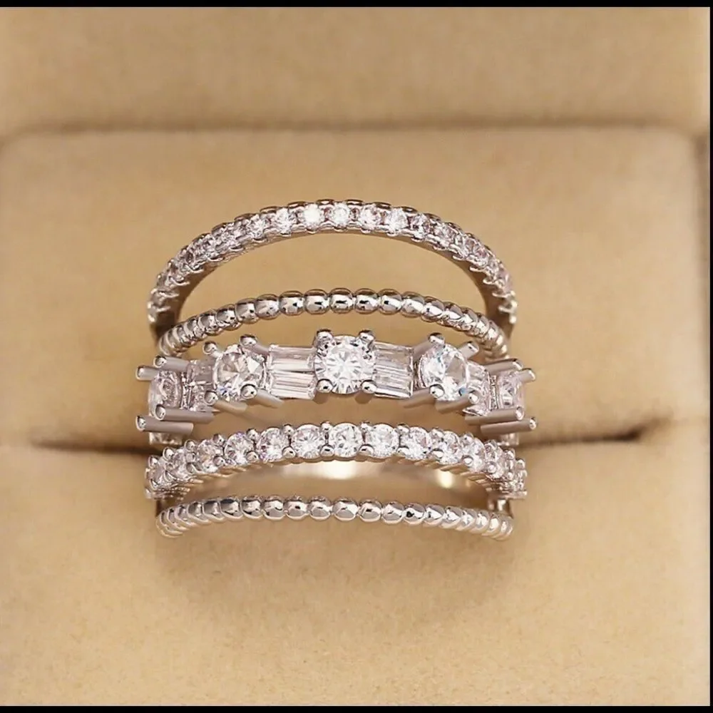 Beautiful Silver Multi band CZ Diamond Ring